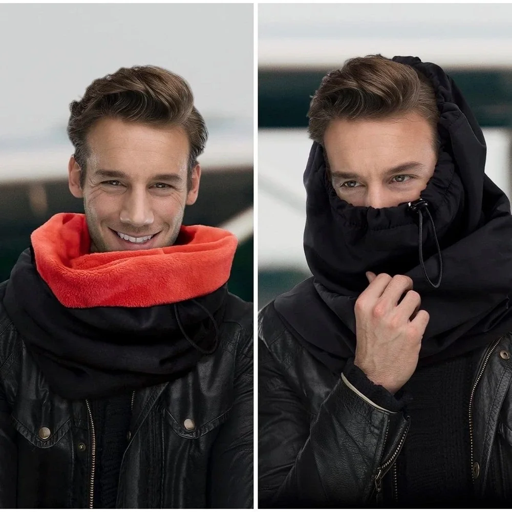 CoolChange Black Red Fleece‎ Lined Waterproof Hooded Neck Gaiter Scarf Balaclava